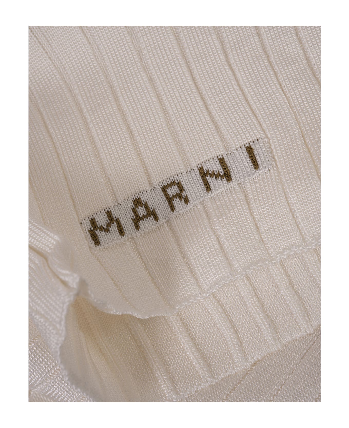 Marni White Ribbed Knit Short Cardigan - White