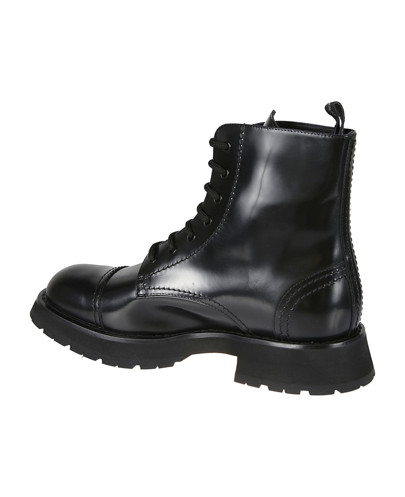 Alexander McQueen Lace-up Leather Boots - BLACK