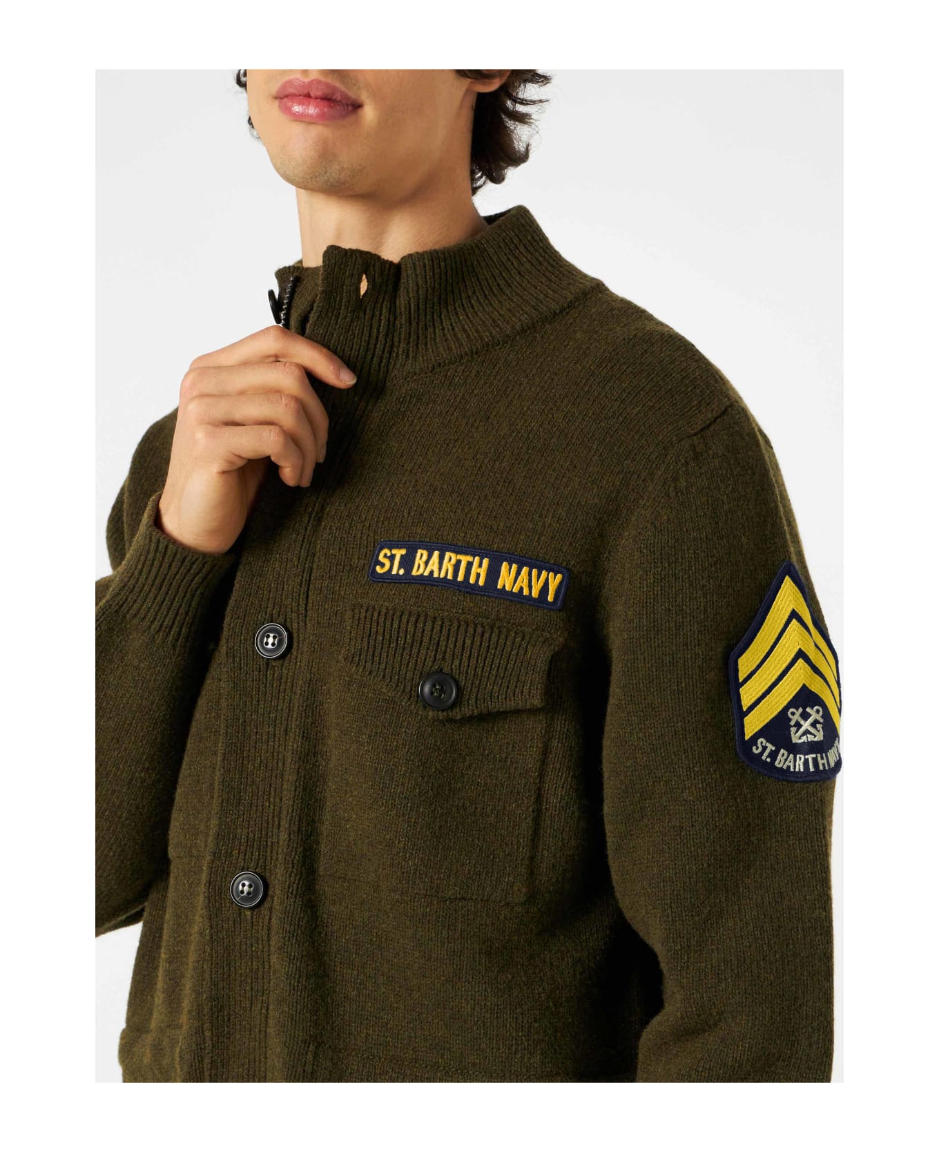 MC2 Saint Barth Knitted Field Jacket With Patch - GREEN