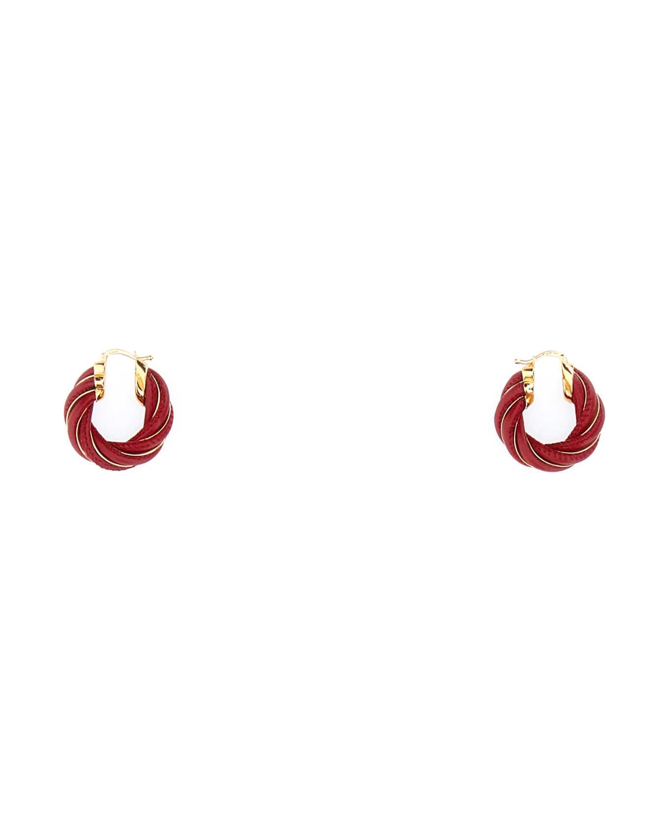 Bottega Veneta Tiziano Red Nappa Leather And 925 Silver Twist Earrings - APPLECANDY