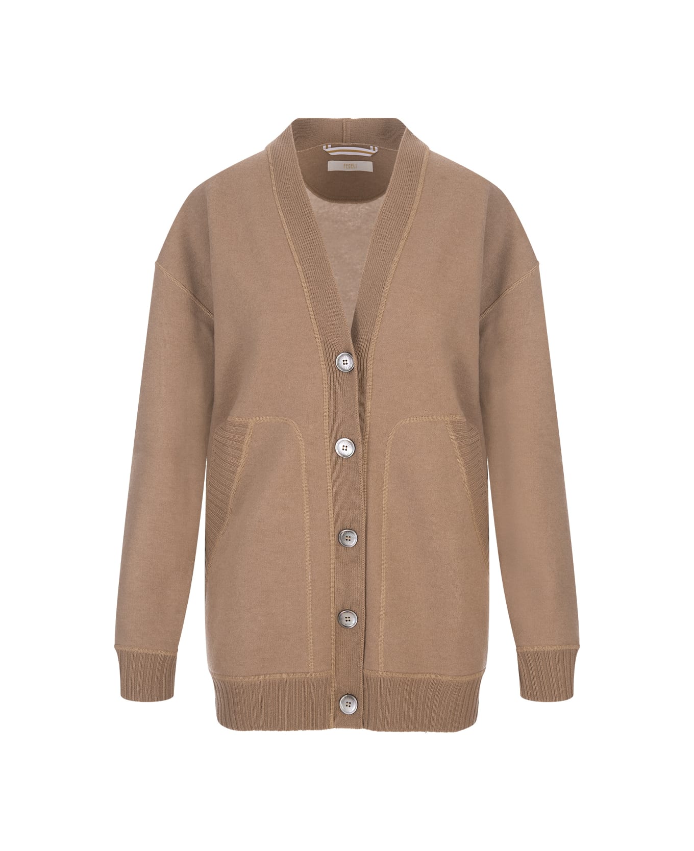 Fedeli Maxi Cardigan With Buttons In Camel Cashmere - Brown カーディガン