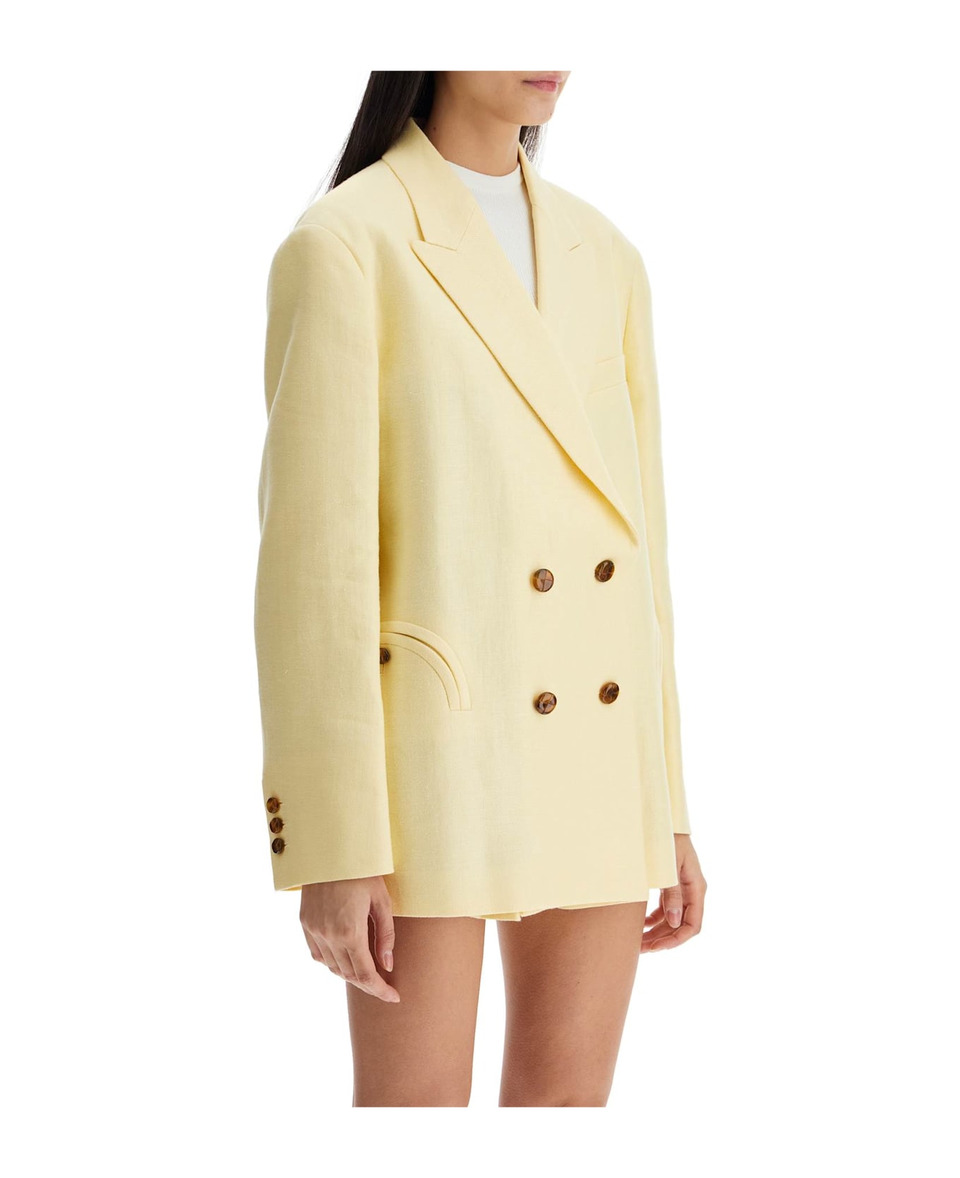 Blazé Milano Light Yellow Linen Oversized Blazer - Butter