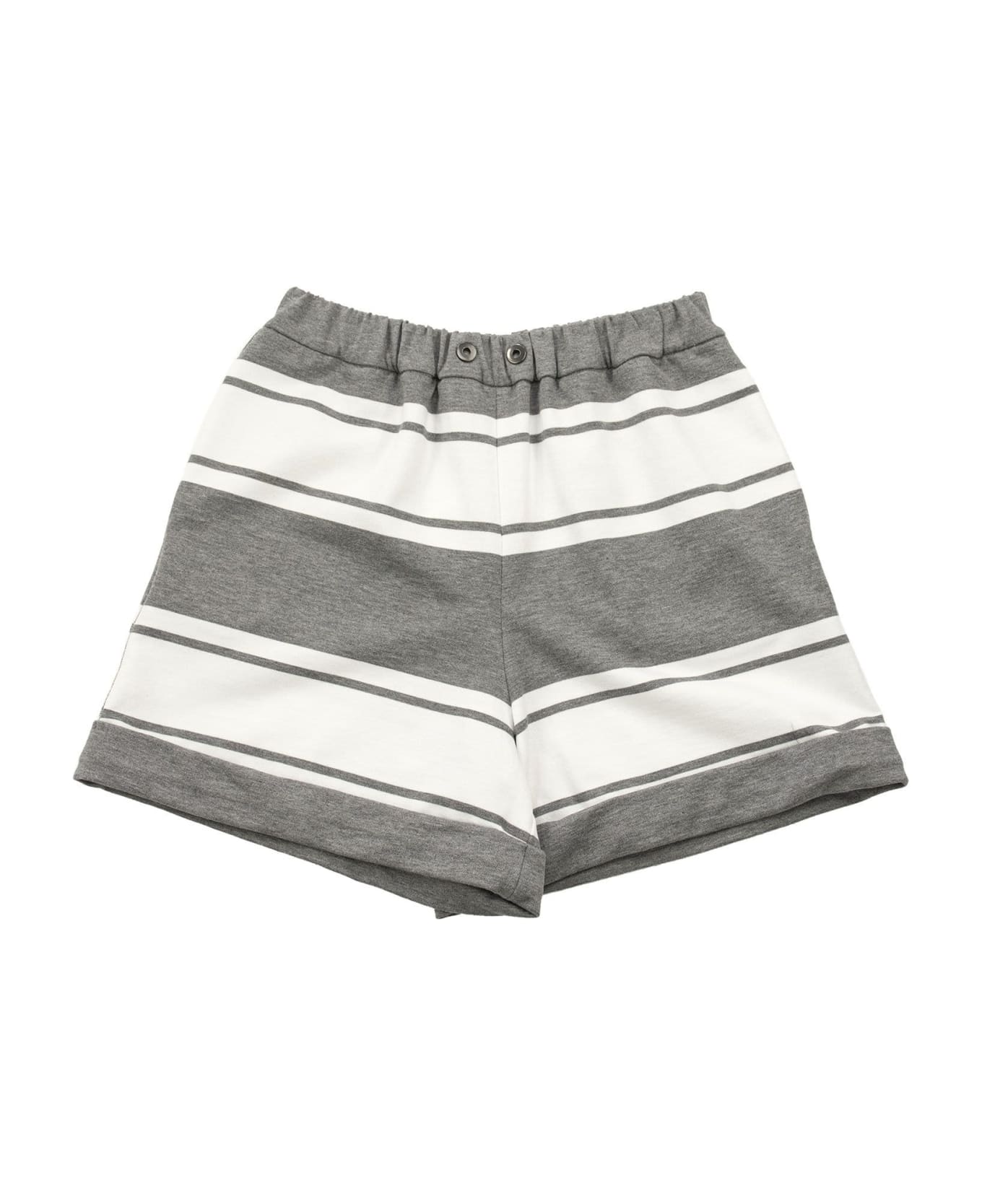 Brunello Cucinelli Cotton Striped Fleece Shorts - Grey/white