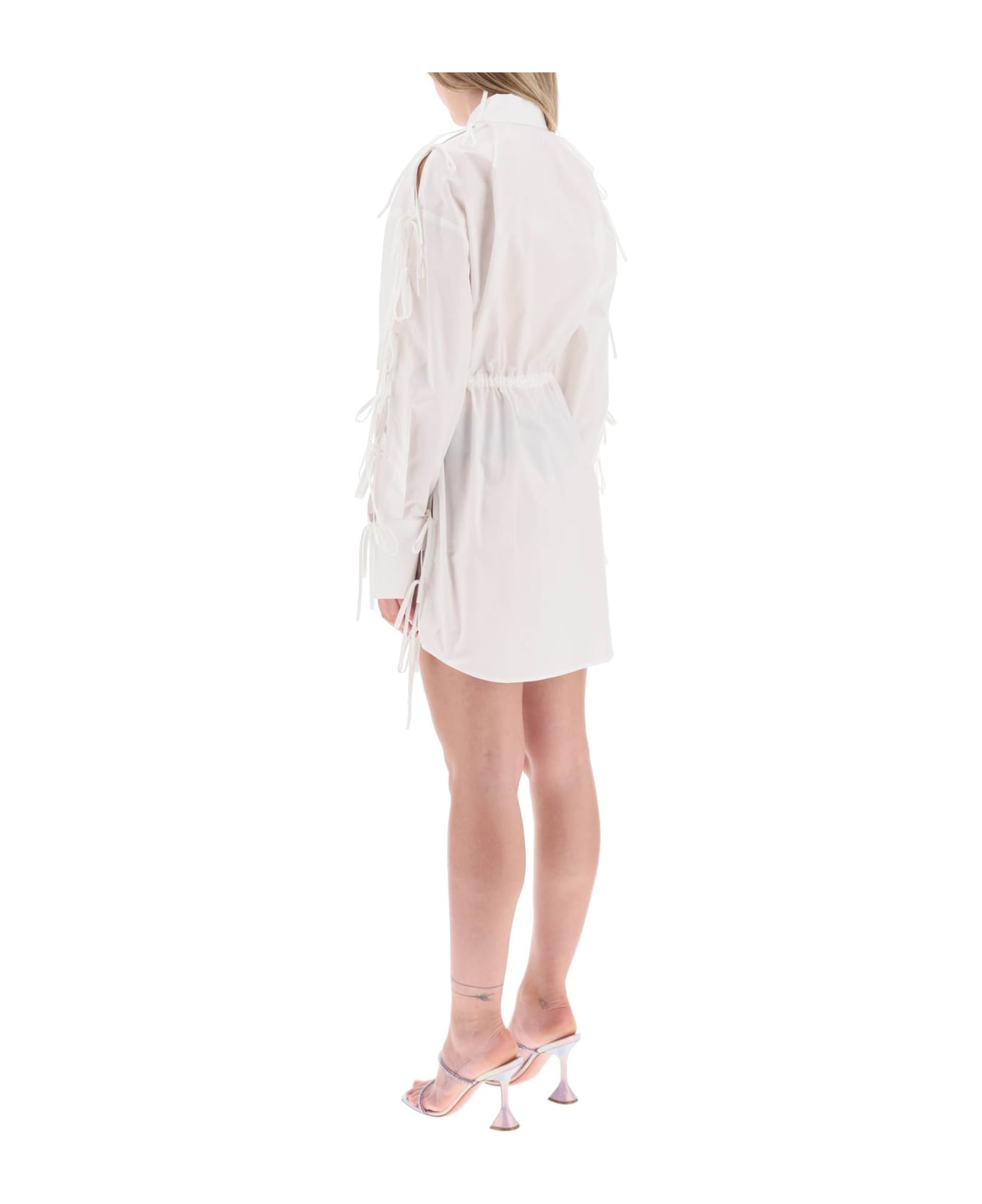 MSGM Mini Shirt Dress With Cut-outs And Bows - BIANCO (White)