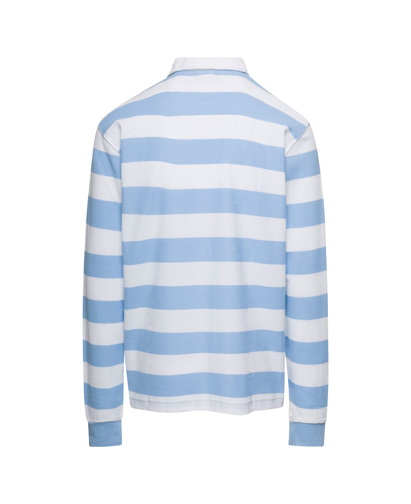 Drôle de Monsieur Light Blue And White Striped Polo Shirt With Logo Embroidery In Cotton Man - Light blue ポロシャツ