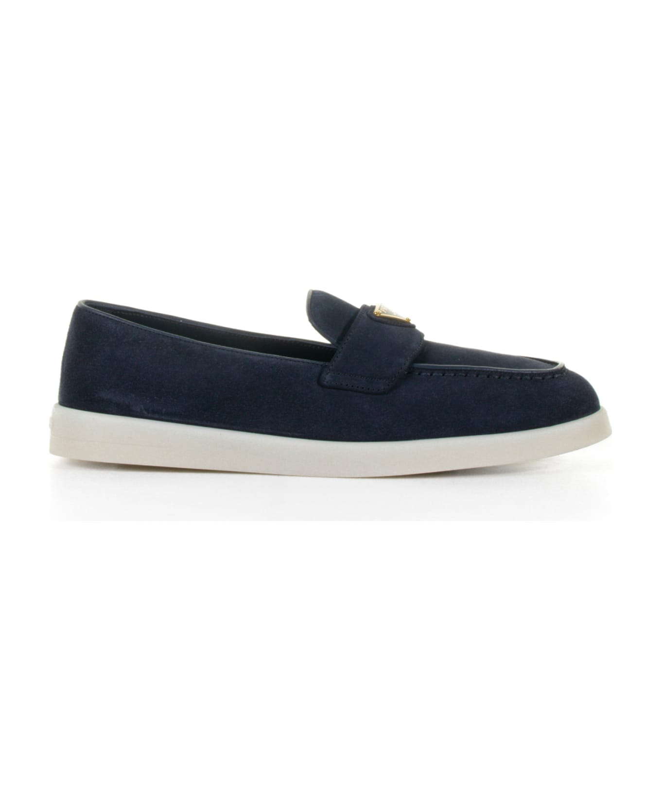 Prada Loafer In Suede With Logo - Blu