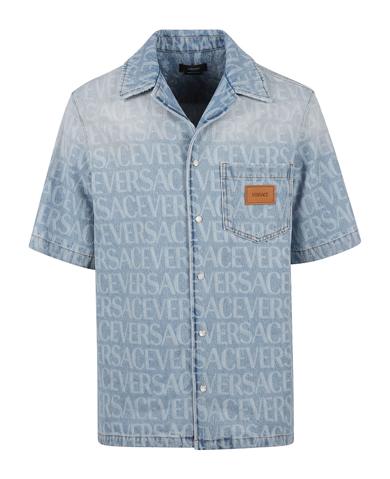 Versace Americana Fit Non-stretch Shirt - Light Blue