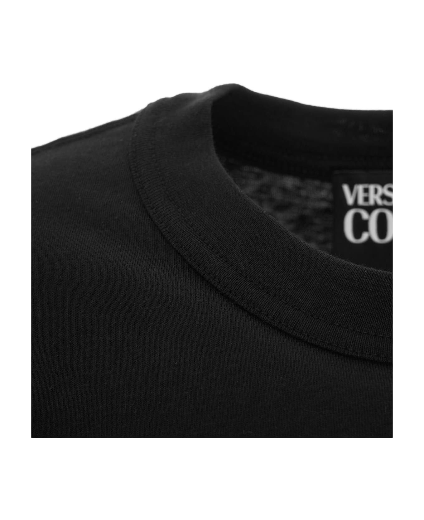 Versace Jeans Couture Logo-flocked Crewneck T-shirt - Black シャツ