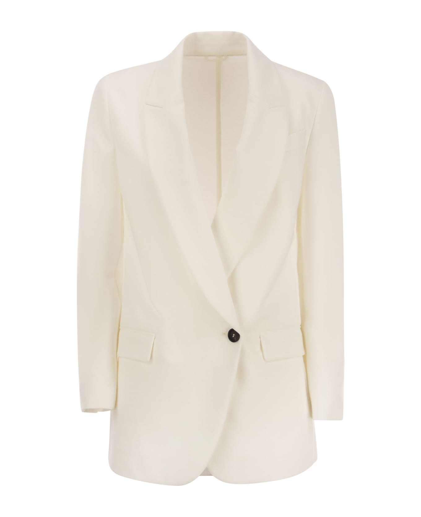 Brunello Cucinelli Stretch Cotton Interlock Couture Jacket With Jewellery - Natural