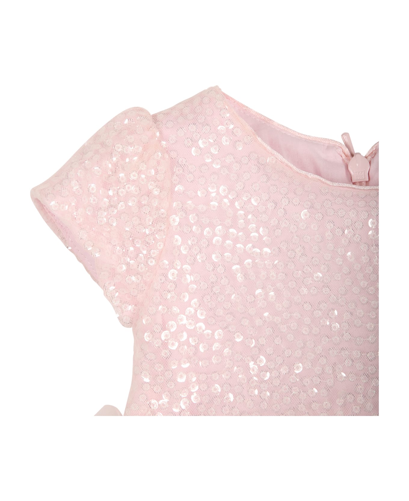 Monnalisa Pink Dress For Baby Girl With Sequins - Pink