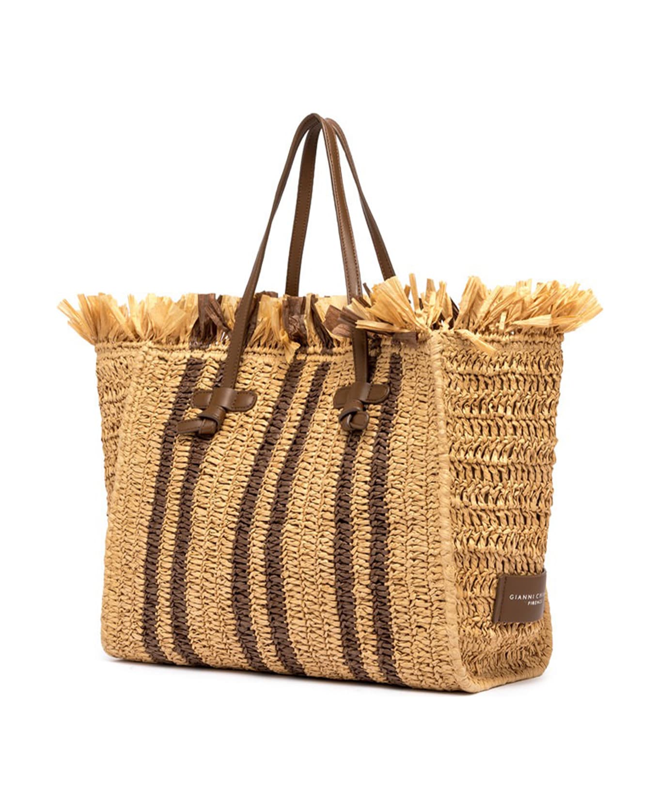 Gianni Chiarini Marcella Shopping Bag With Straw Effect - CAFFE