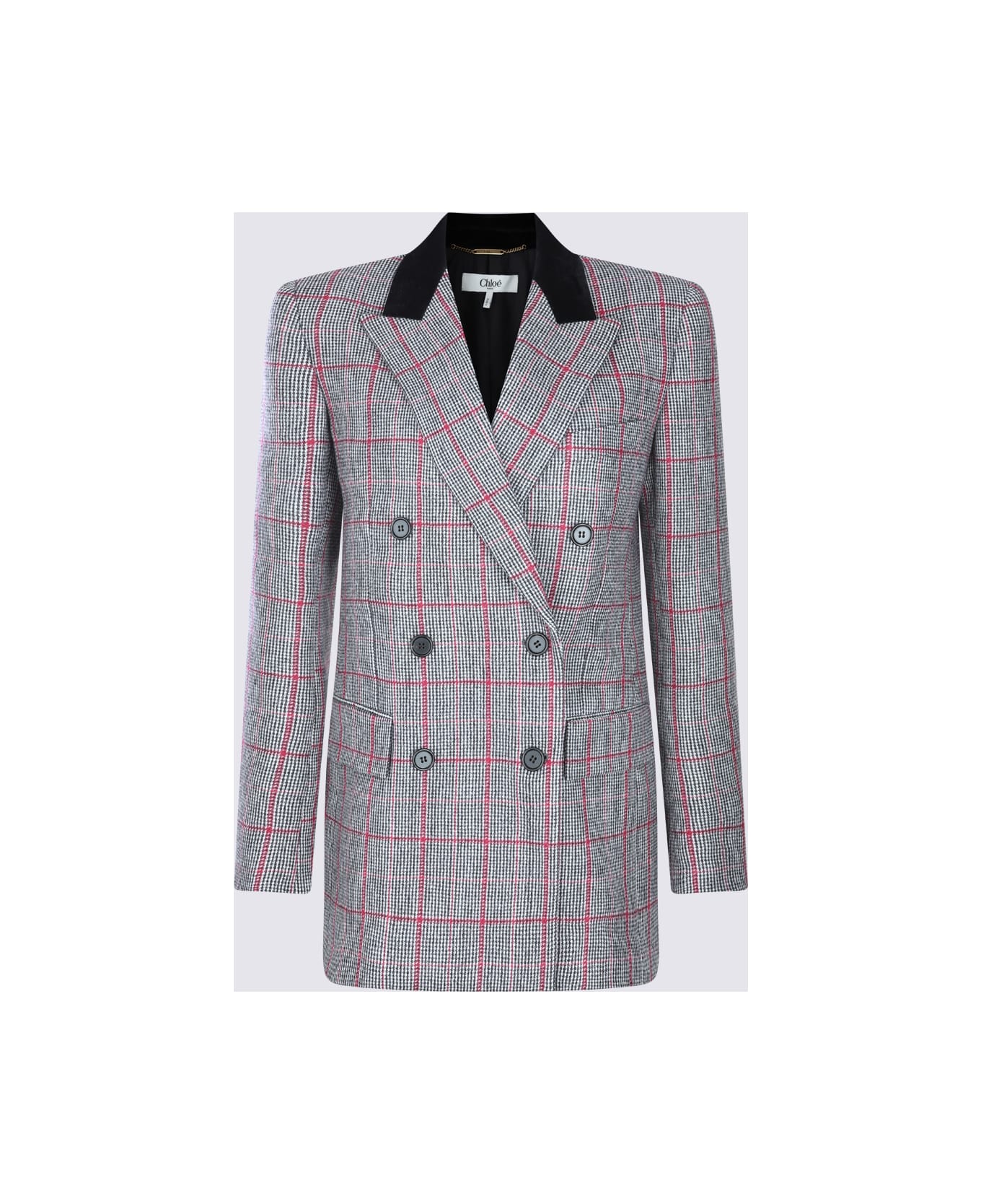 Chloé Grey Wool Blazer - Black - White 1