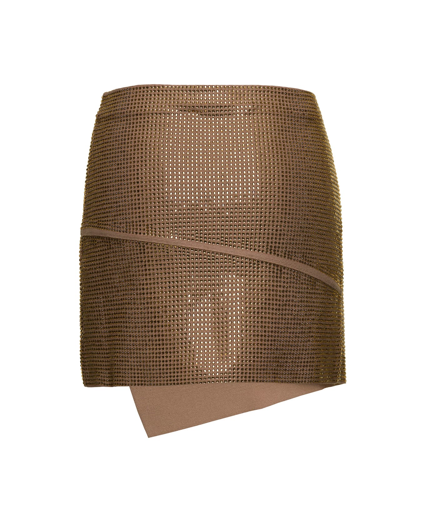 ANDREĀDAMO Full Strass A-line Panels Mini Skirt - Beige