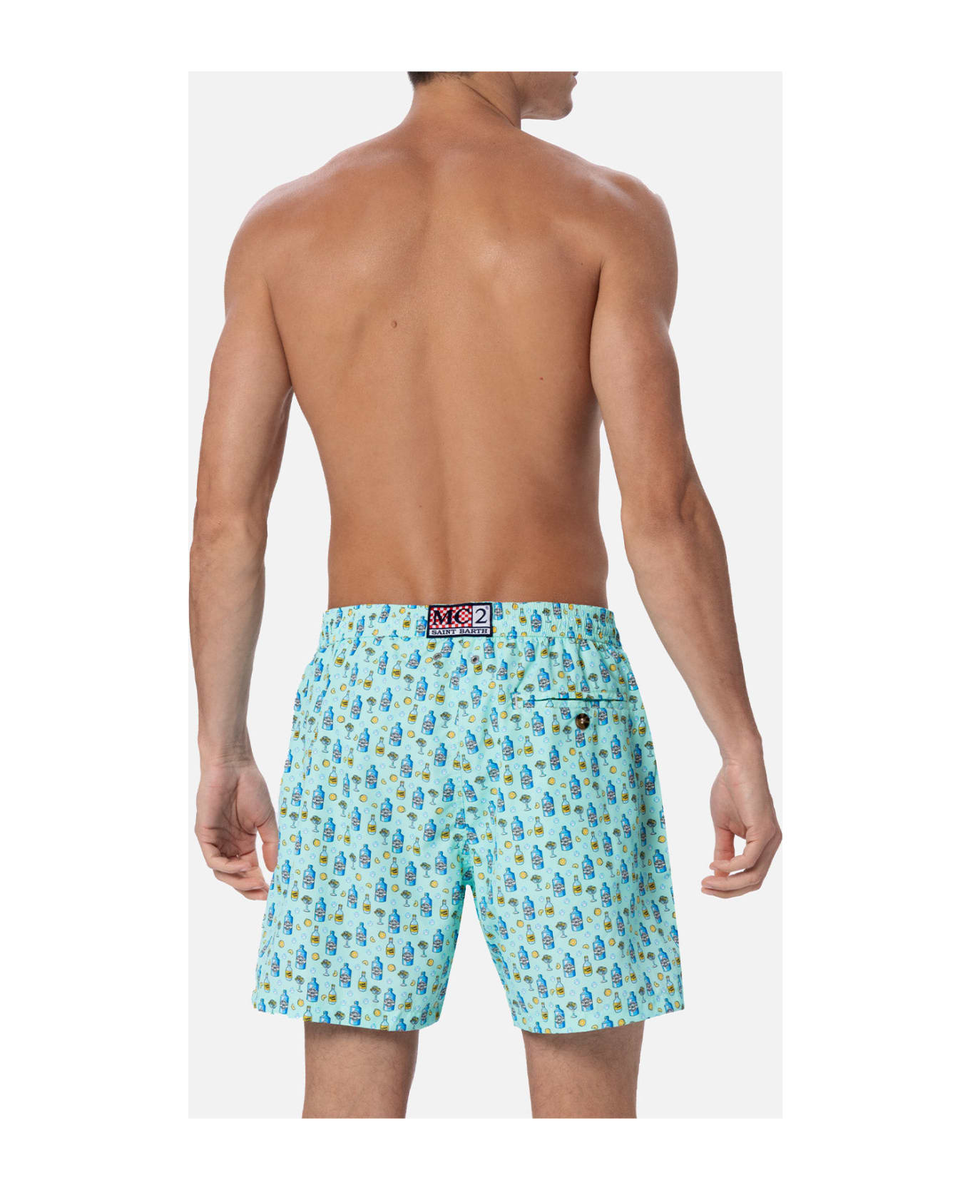 MC2 Saint Barth Man Lightweight Fabric Swim-shorts Lighting Micro Fantasy With Gin Tonic Print - GREEN