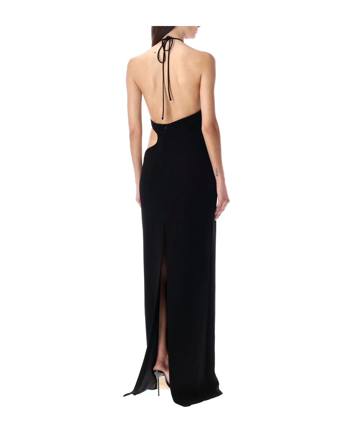 Monot Drawstring Halterneck Cut-out Dress - BLACK