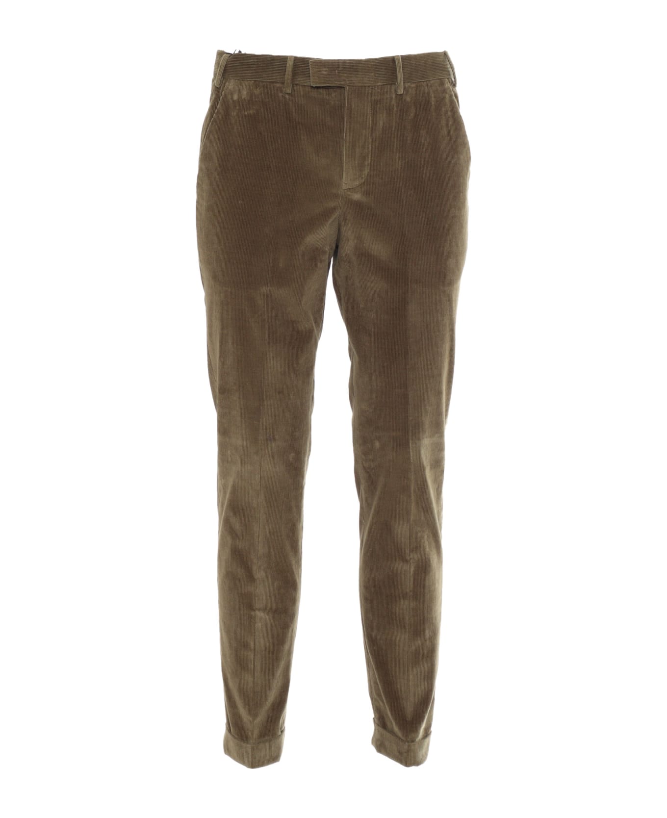 PT Torino Master, Flat Front, Diagonal Pockets, Flap Back Pockets, Turn-up - GREEN