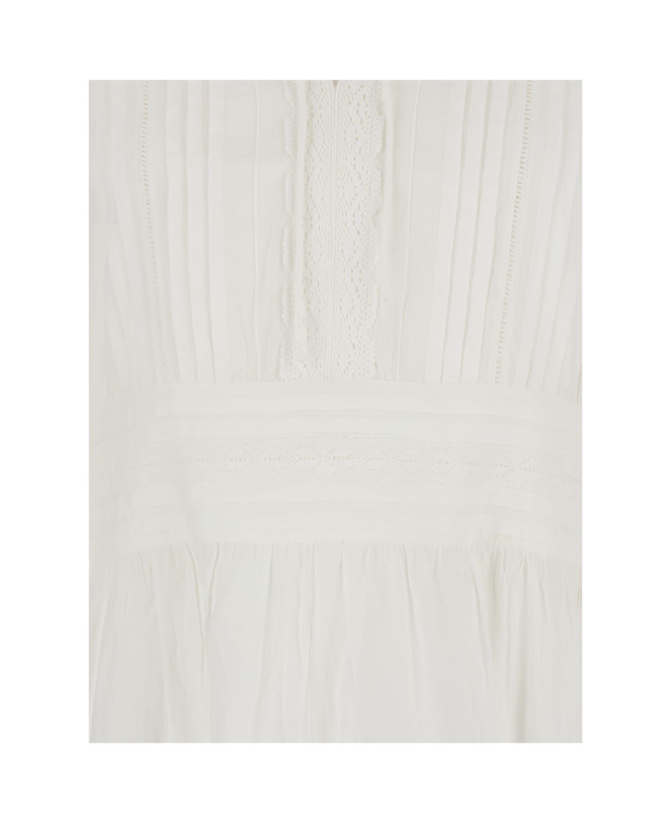 TwinSet White Dress With Pleated Details And All-over Applied Embroidery In Cotton Woman - White