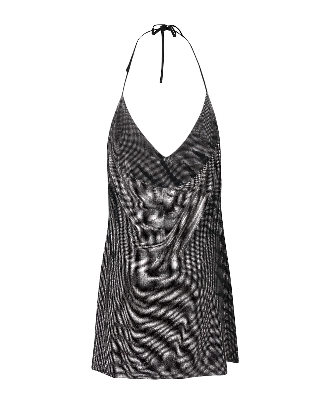 Roberto Cavalli Silver Black Halter Style Mini Dress - Black