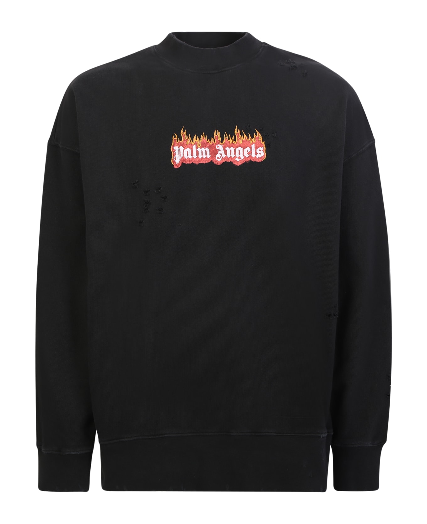 Palm Angels Burning Print Roundneck Sweatshirt - Black