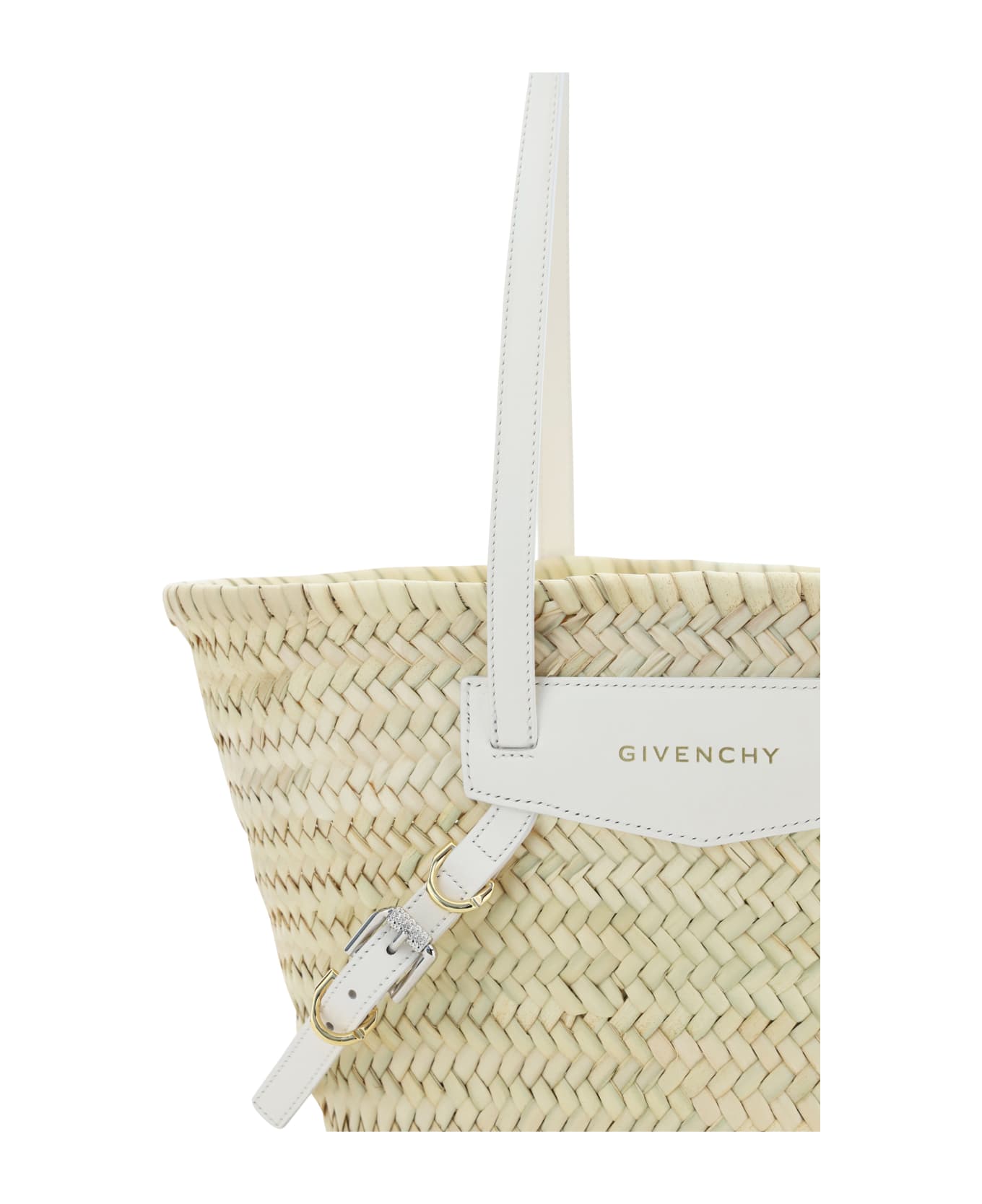 Givenchy White Voyou Basket Small Model In Raffia - Ivory