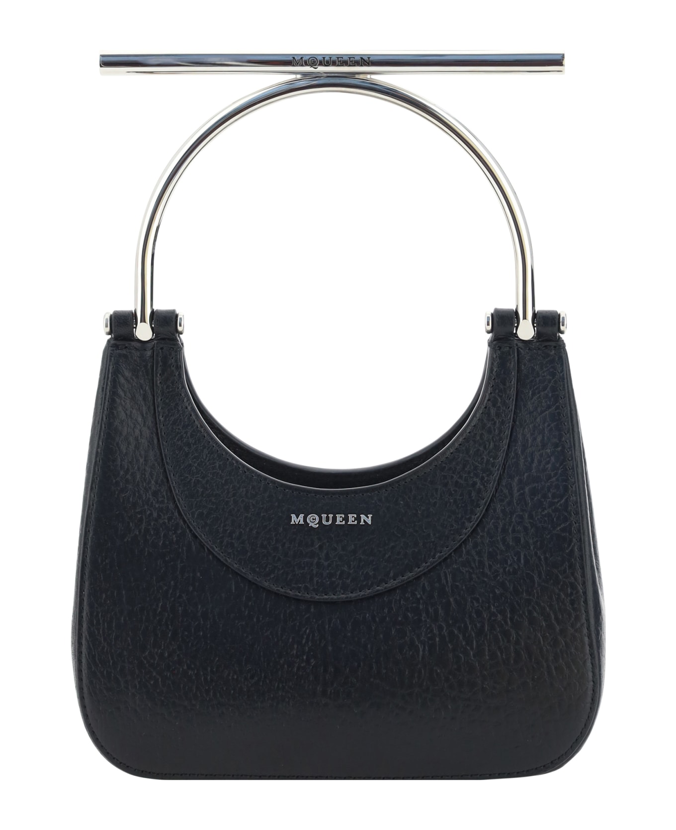 Alexander McQueen Black Leather Mini Cross-bar Handbag - Black/silver
