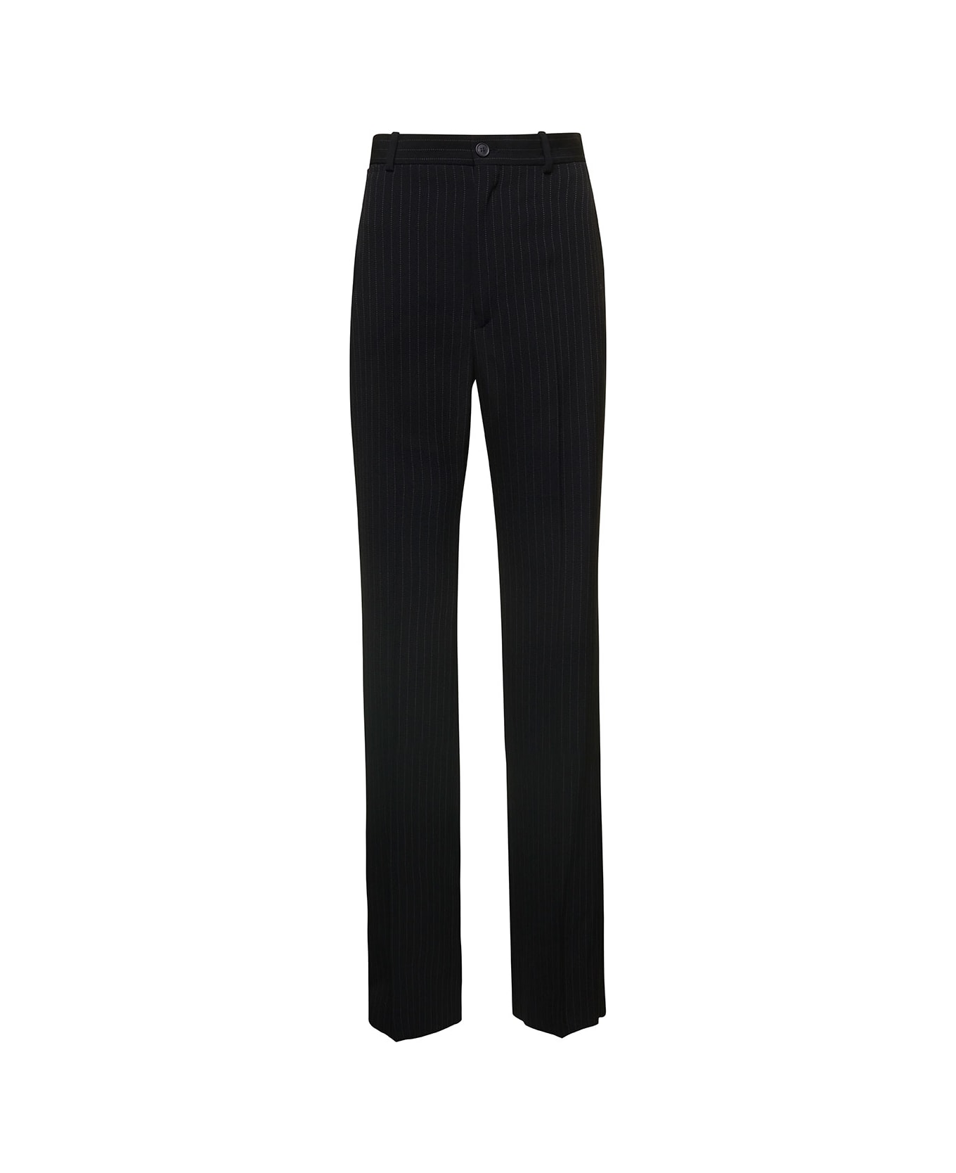 Balenciaga Long Black Pinstripedtrousers With Button And Zip Closure In Wool Woman - Black