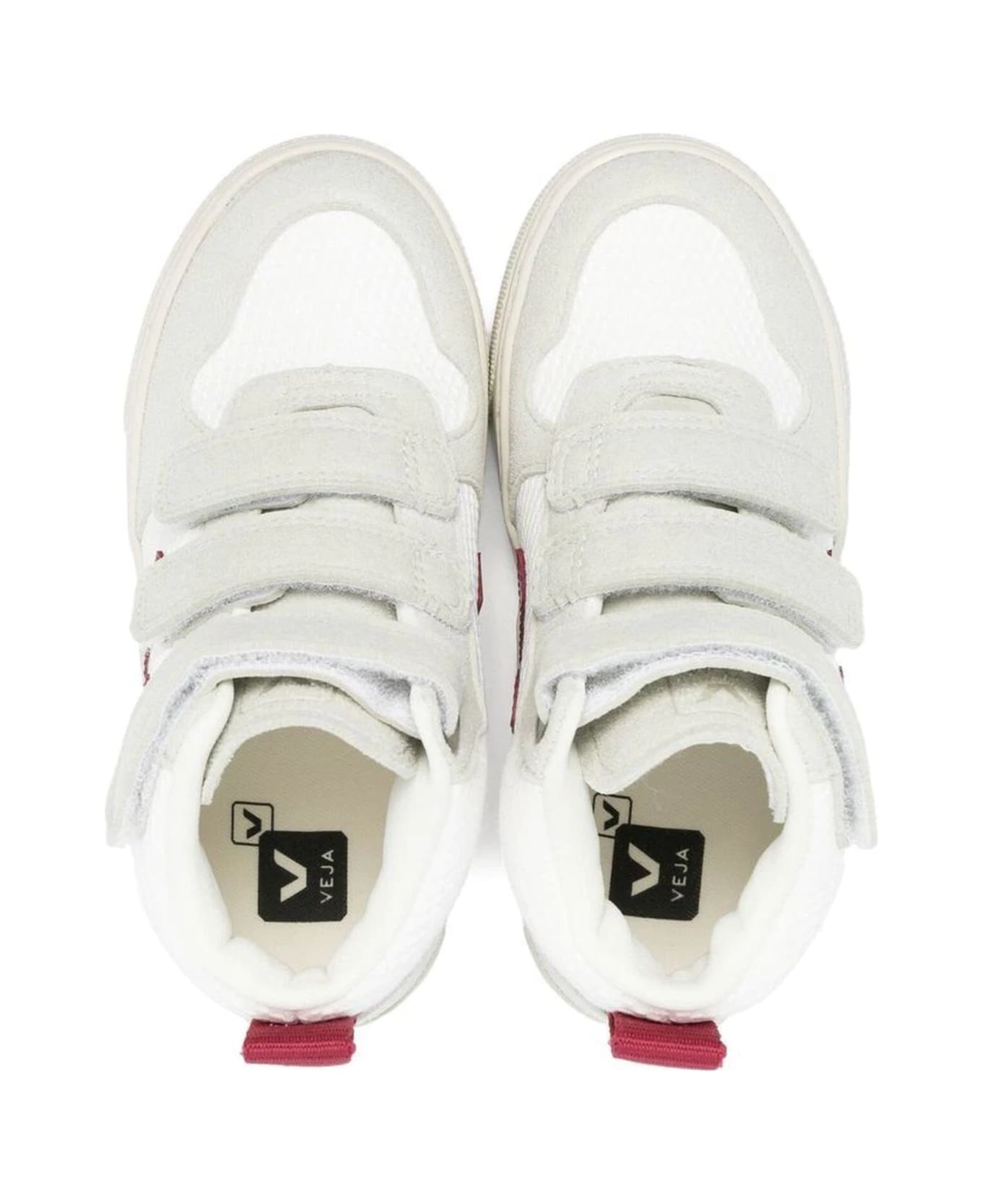 Veja White Fabric Sneakers - Bianco+bordo