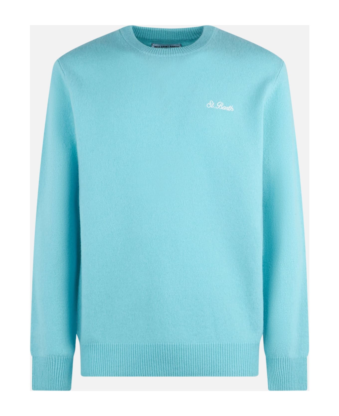 MC2 Saint Barth Man Crewneck Water Green Sweater With St. Barth Embroidery - GREEN