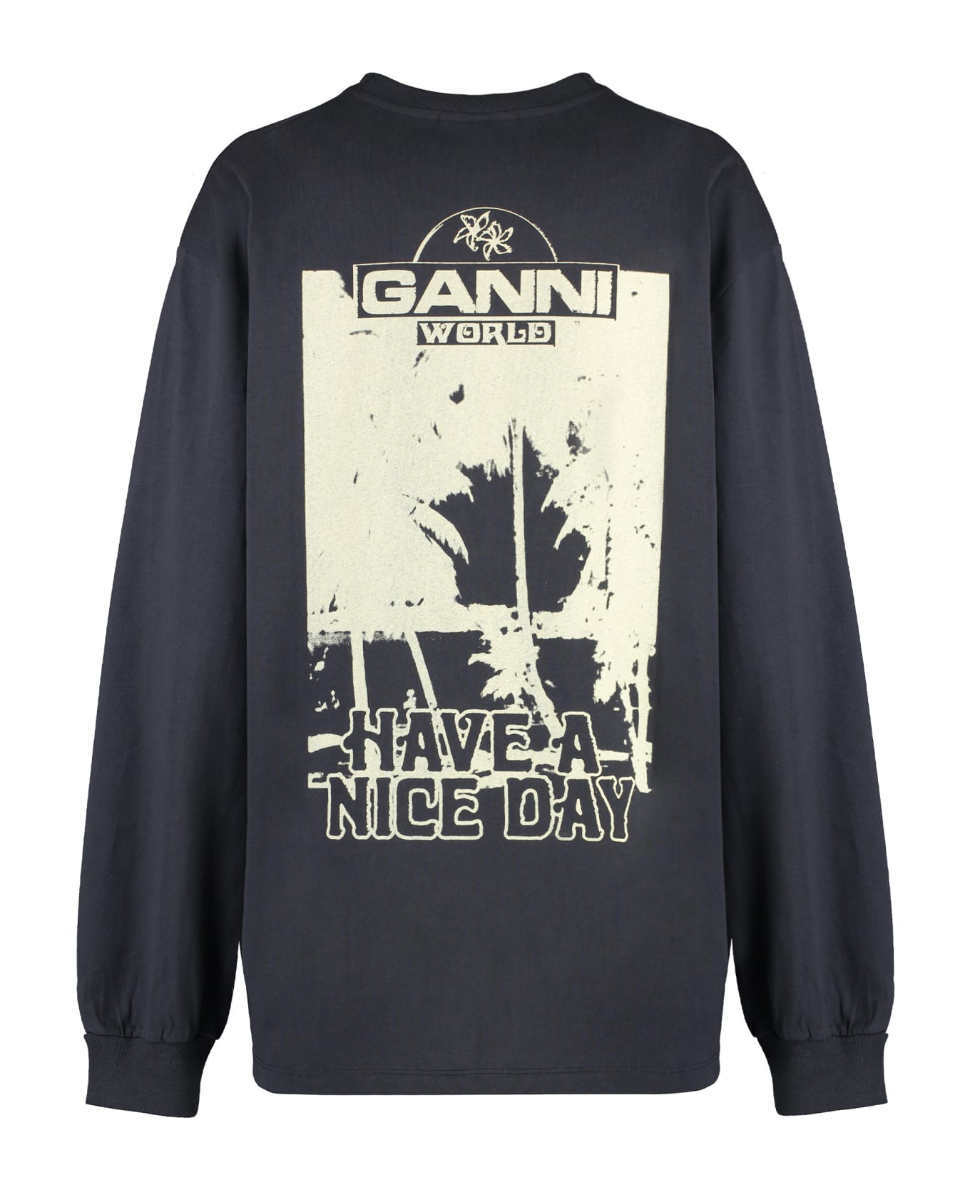 Ganni Long Sleeve Cotton T-shirt - grey