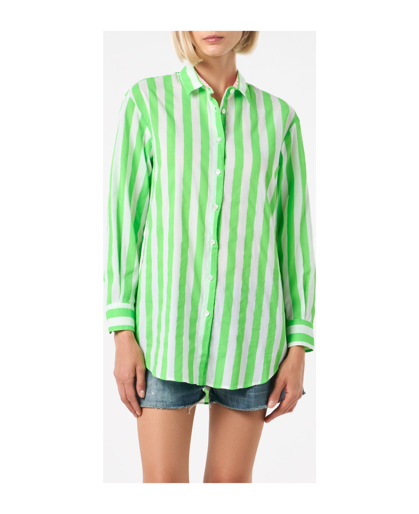 MC2 Saint Barth Striped Cotton Shirt Portami Al Mare Embroidery - GREEN