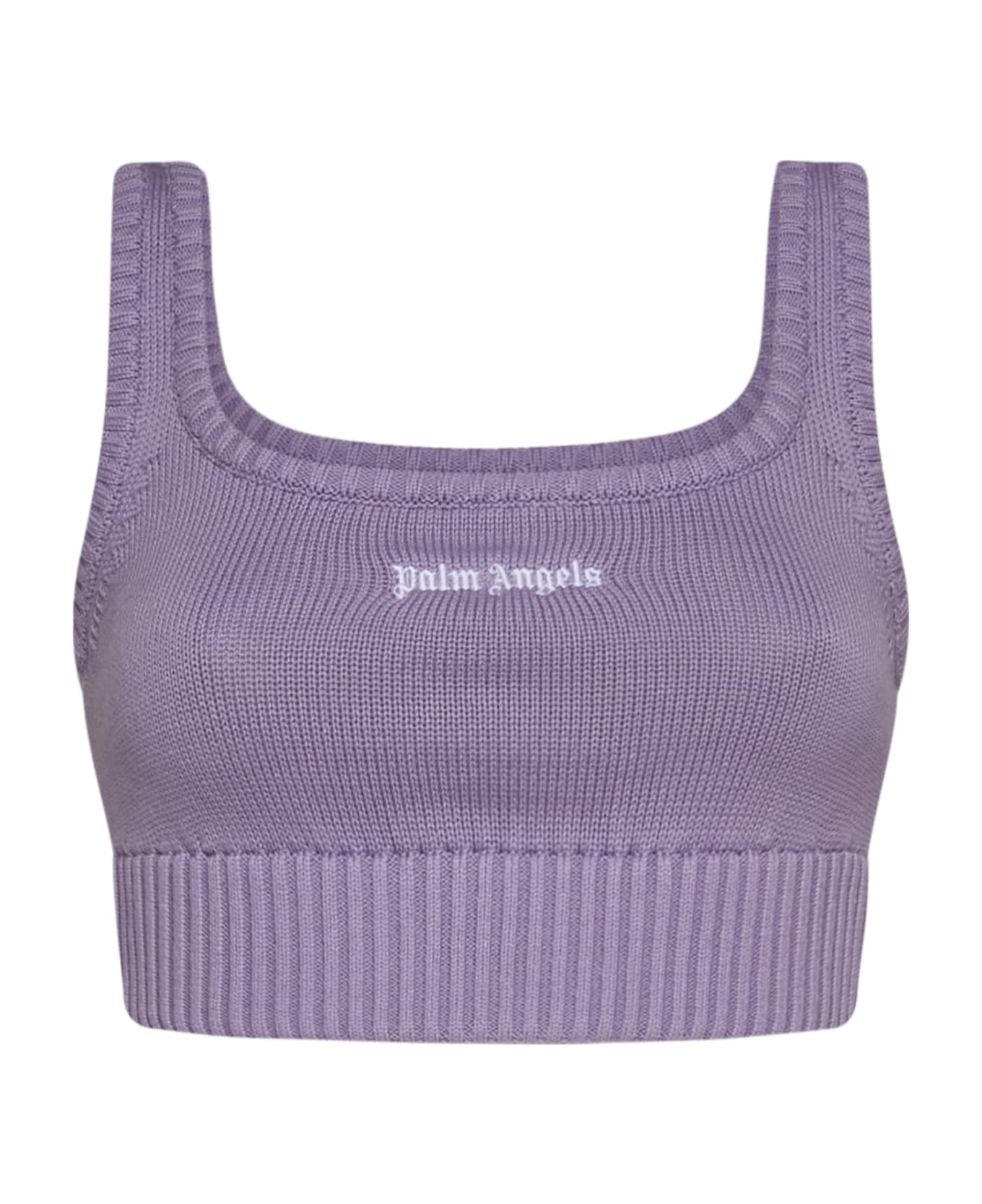 Palm Angels Logo Embroidered Knit Cropped Top - Lilac off white