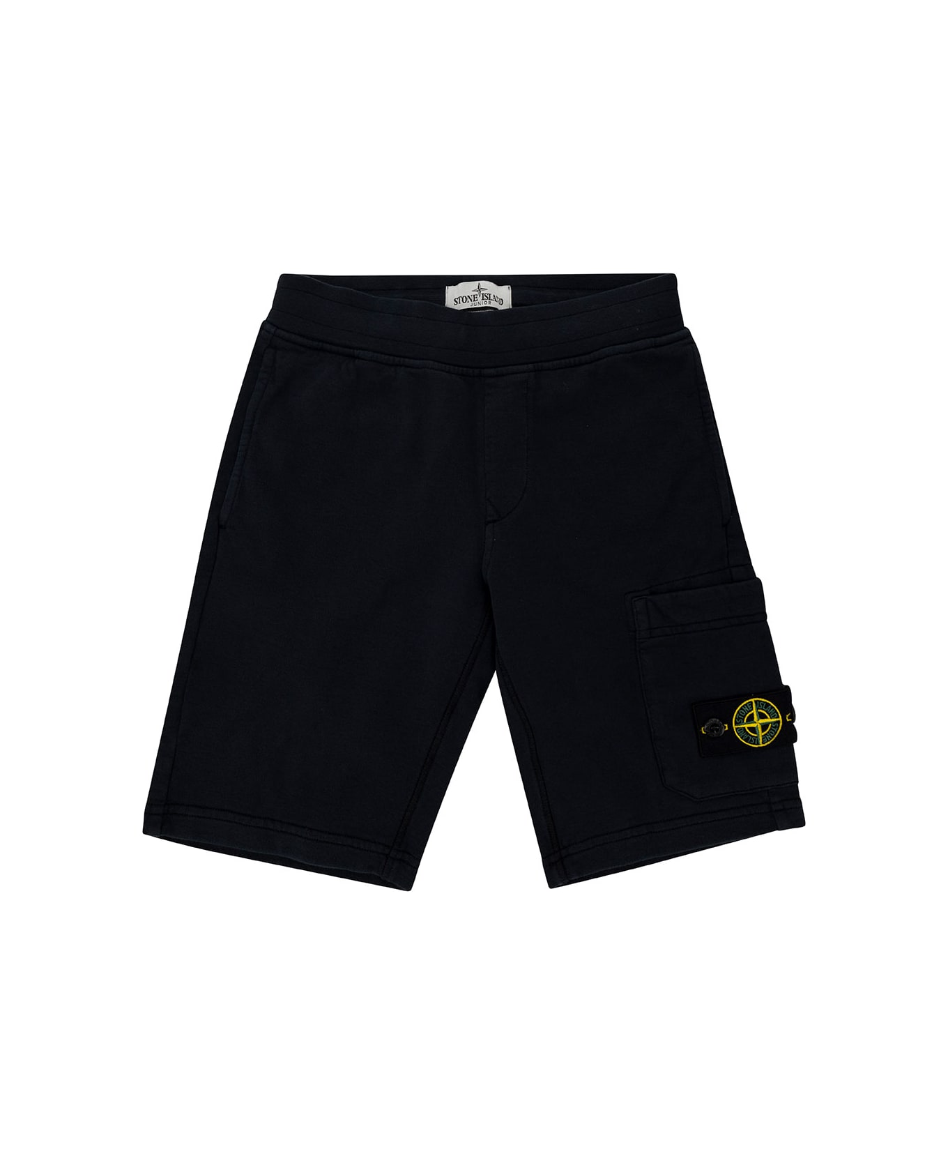 Stone Island Junior Blue Bermuda Shorts With Logo Patch And Patch Pocket In Cotton Boy - Blu ボトムス
