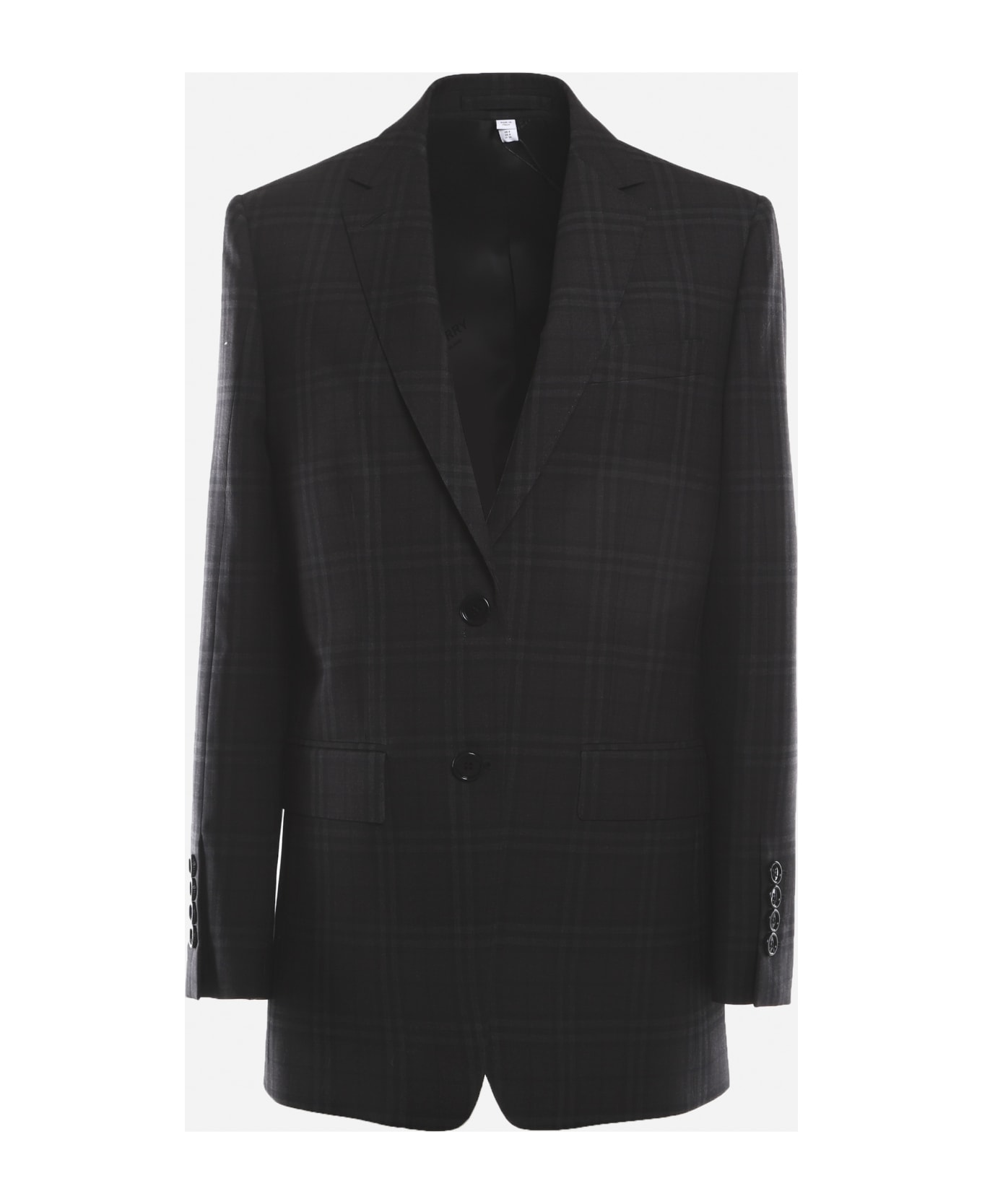 Burberry Wool Jacket With All-over Check Pattern - Dark charcoal