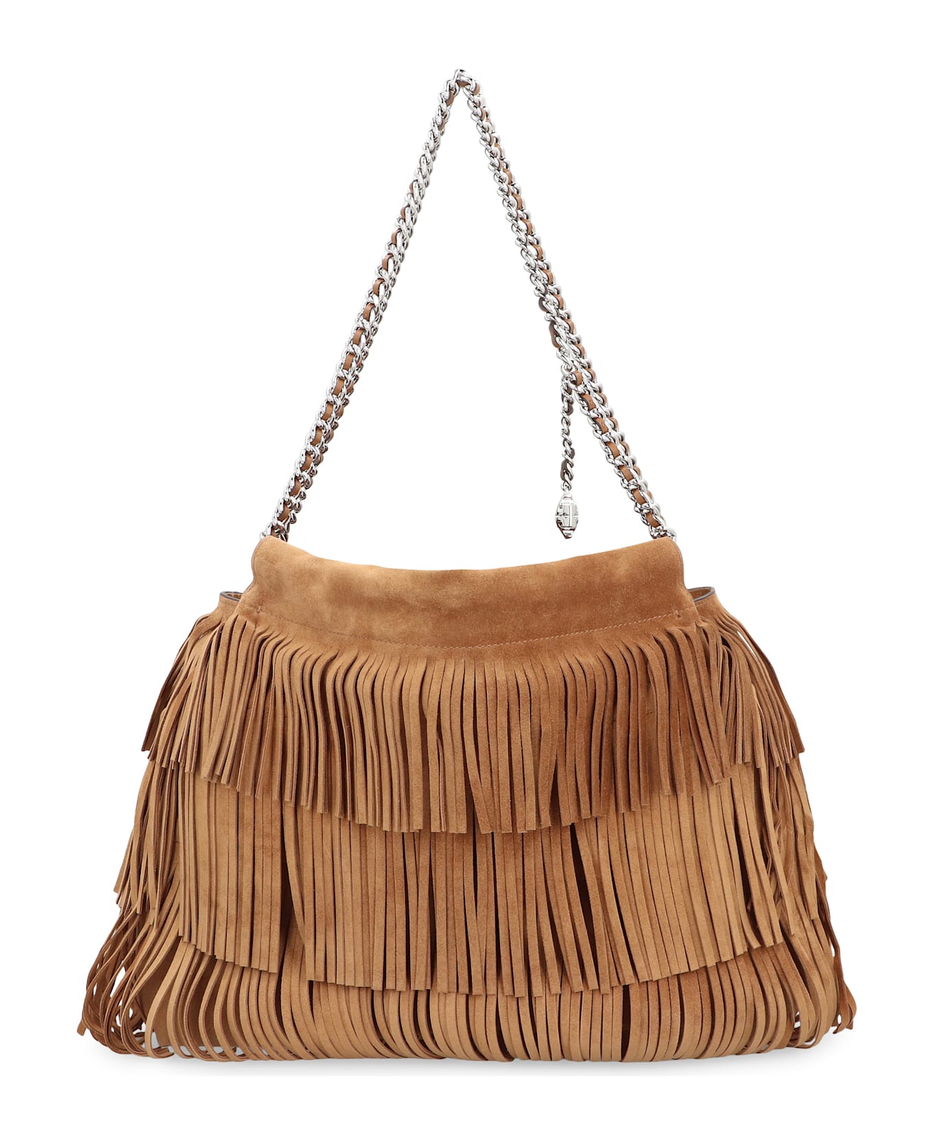 Tory Burch Hobo Bag Fleming In Suede With Fringes - Brown