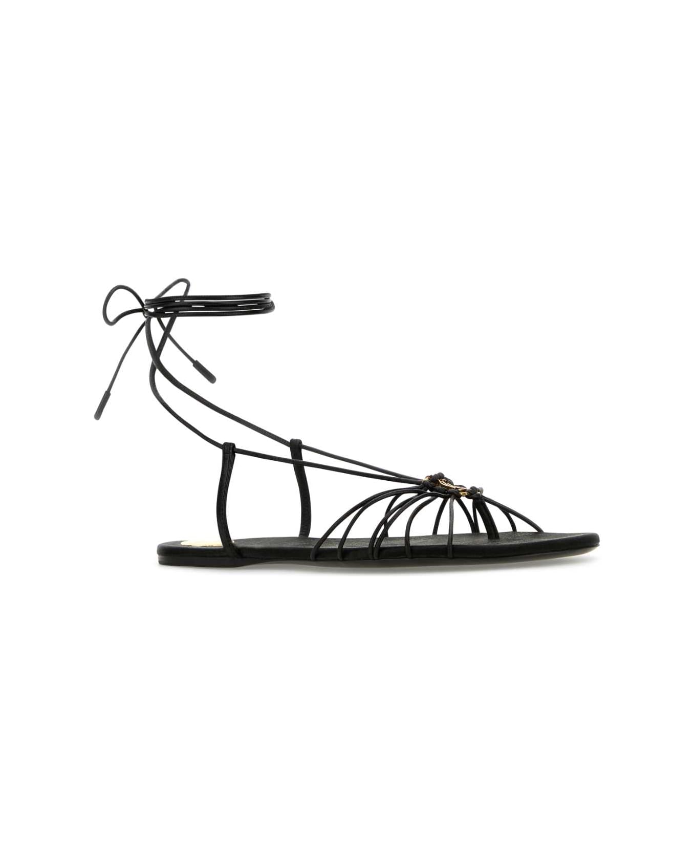 Saint Laurent Black Leather Babylone Sandals - NERONERO