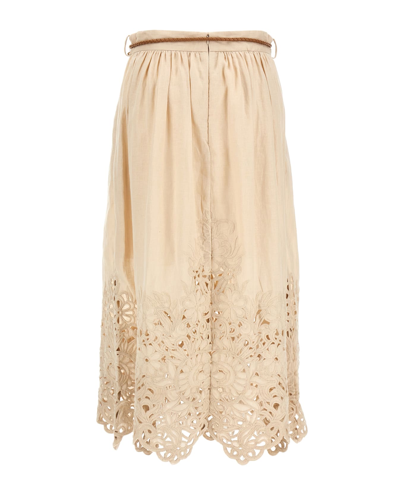 Zimmermann Wylie Embroidered Midi Skirt - Cream