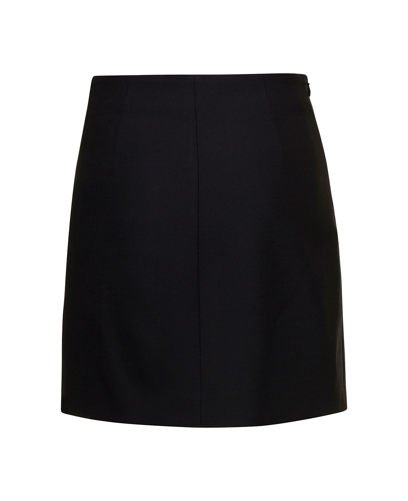 Off-White Black Mini Skirt With Split And Contrasting Logo Print In Stretch Cotton Blend Woman - Black