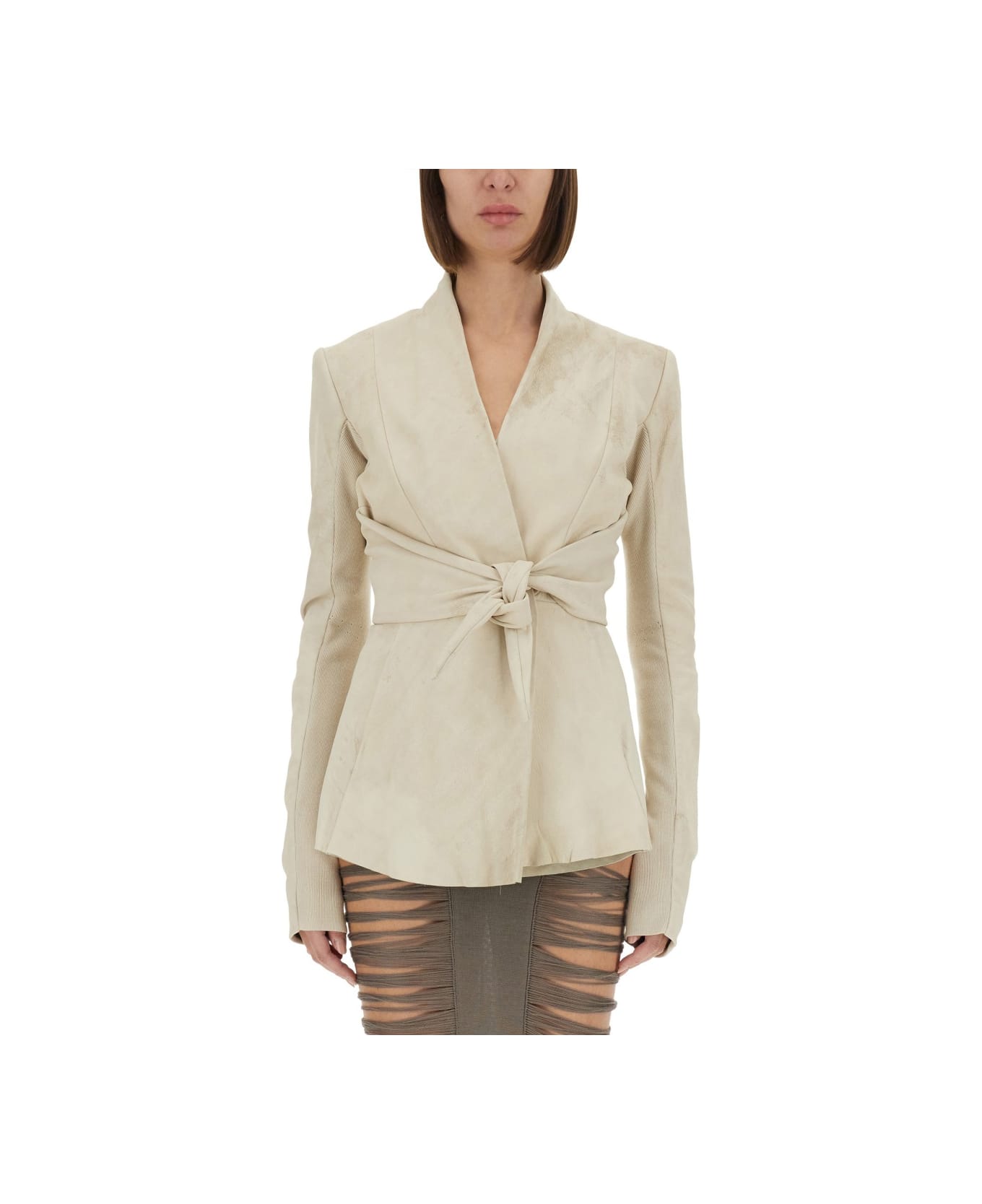 Rick Owens Structured Leather Jacket - IVORY