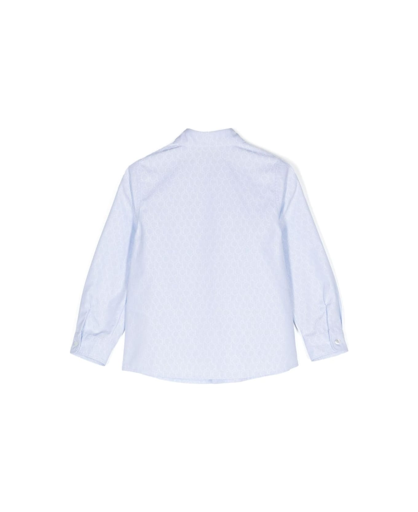 Gucci Light Blue Cotton Shirt With All-over Gucci Motif - Blue