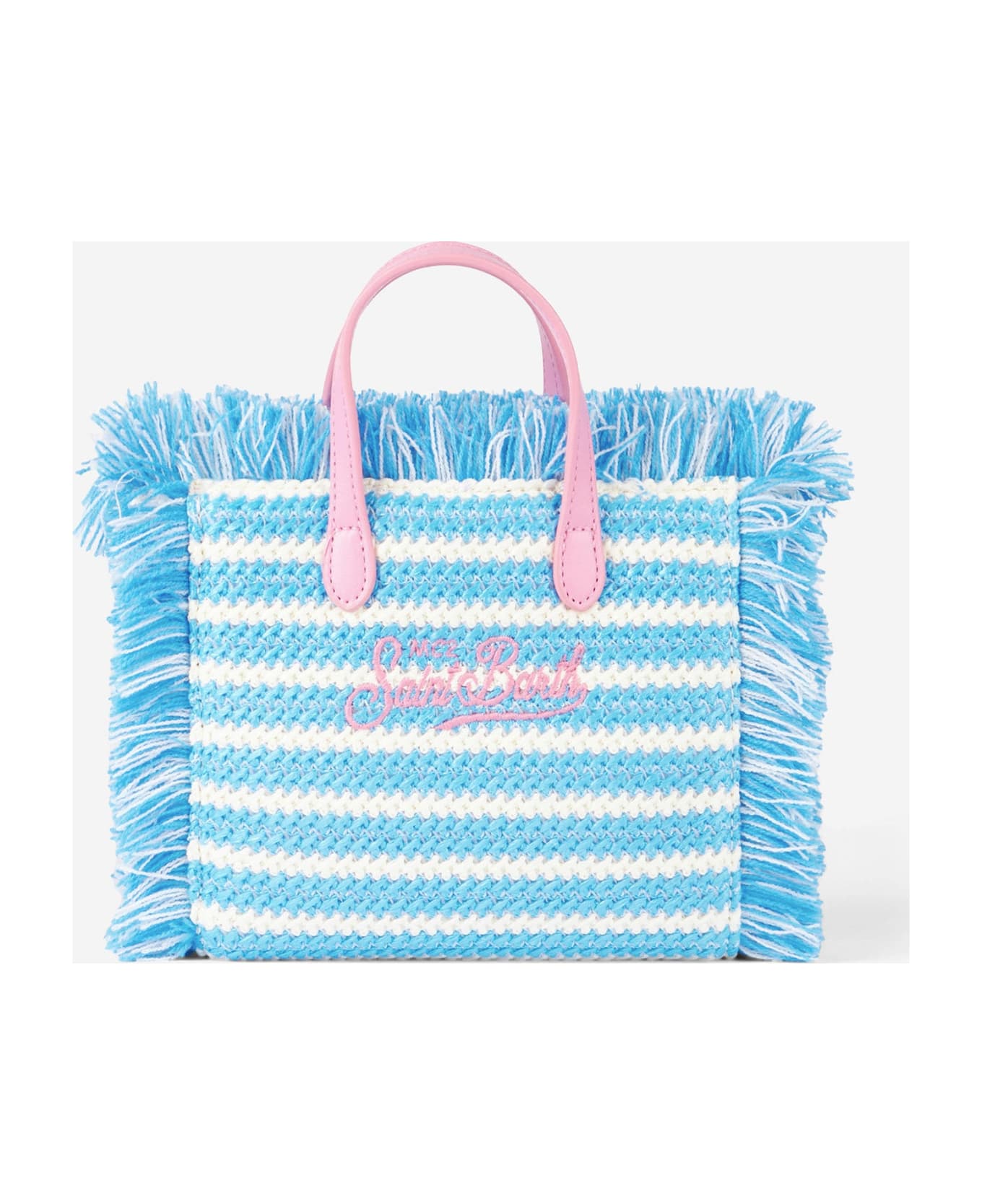 MC2 Saint Barth Mini Vanity Straw Bag With Embroidery And Stripes - SKY トートバッグ