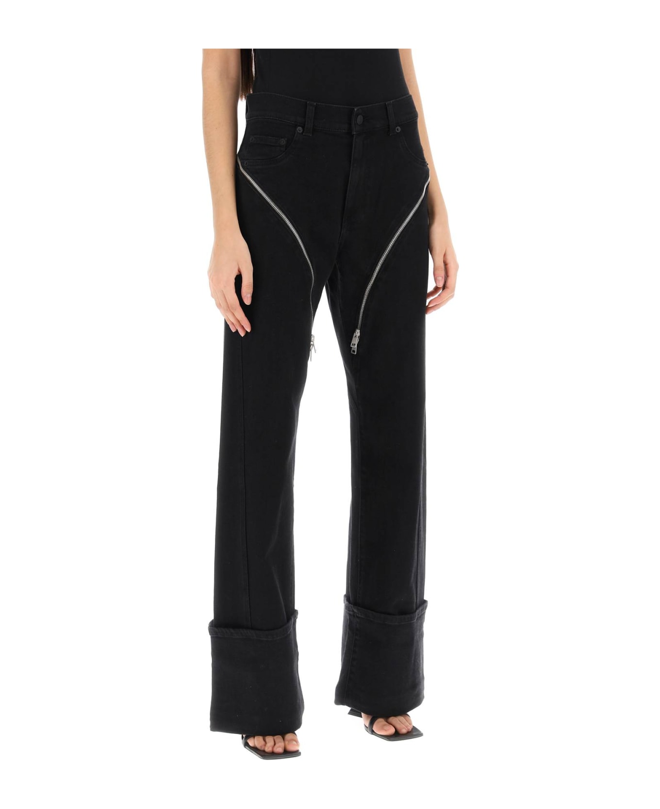 Mugler Straight Jeans With Zippers - BLACK (Black)