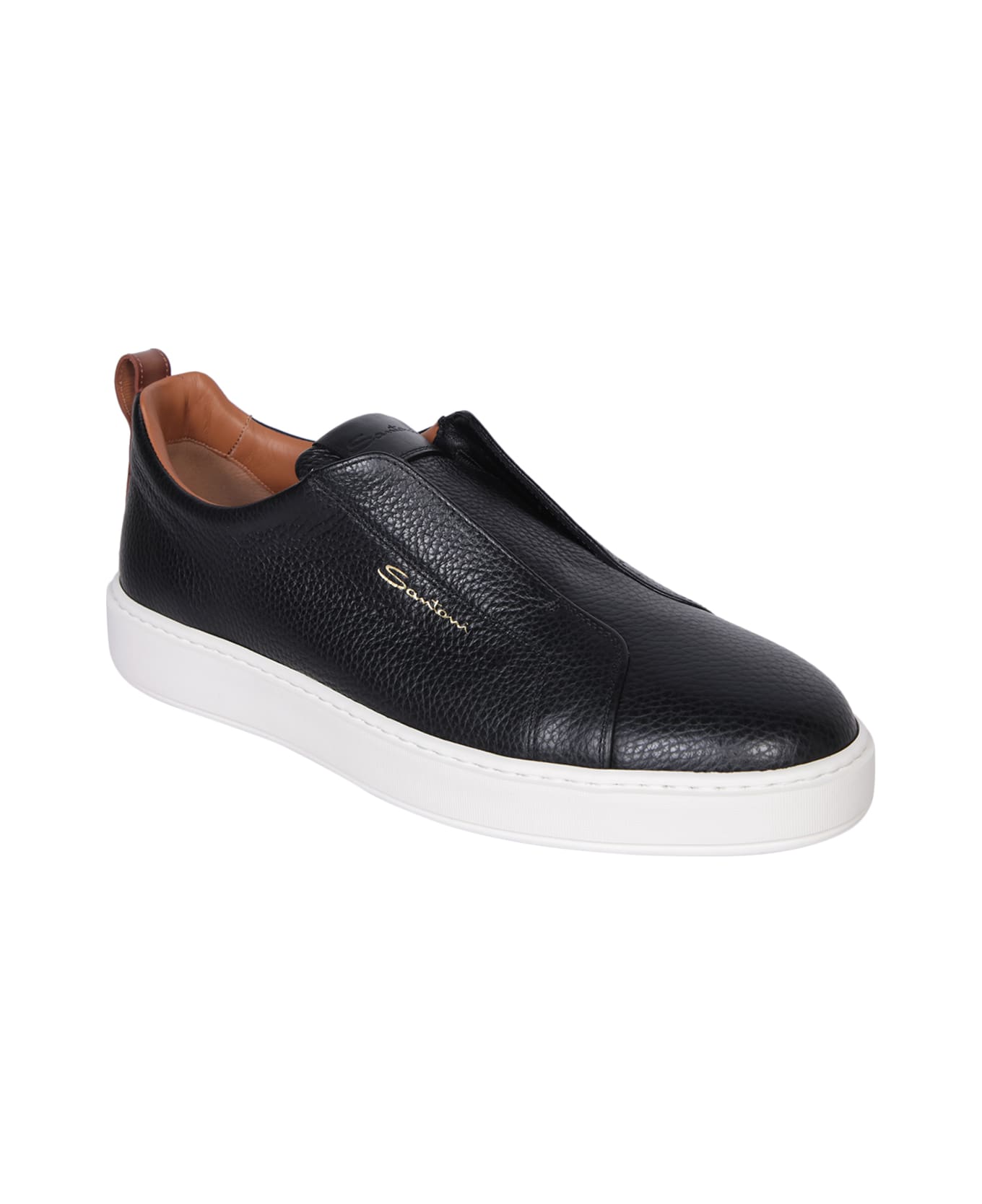 Santoni Victor Leather Slip-on Black Sneakers - Black スニーカー