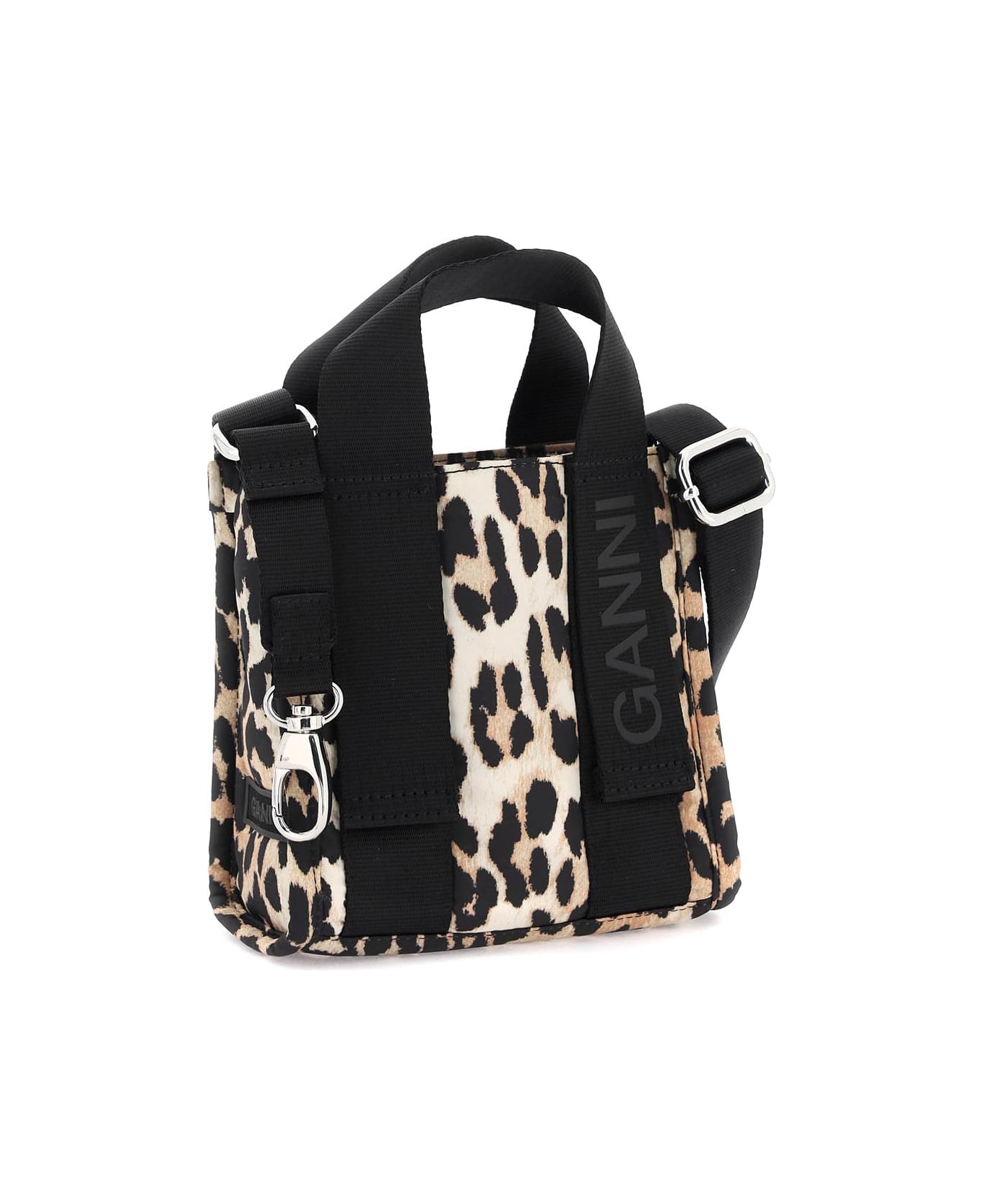 Ganni 'tech Tote' Mini Bag In Leopard Print Recycled Polyester - LEOPARD
