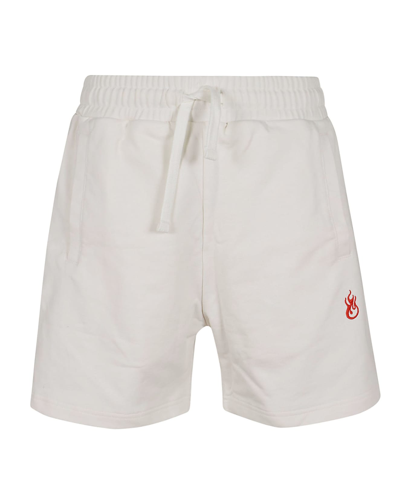 Vision of Super White Shorts With Flames Logo And Metal Label - White