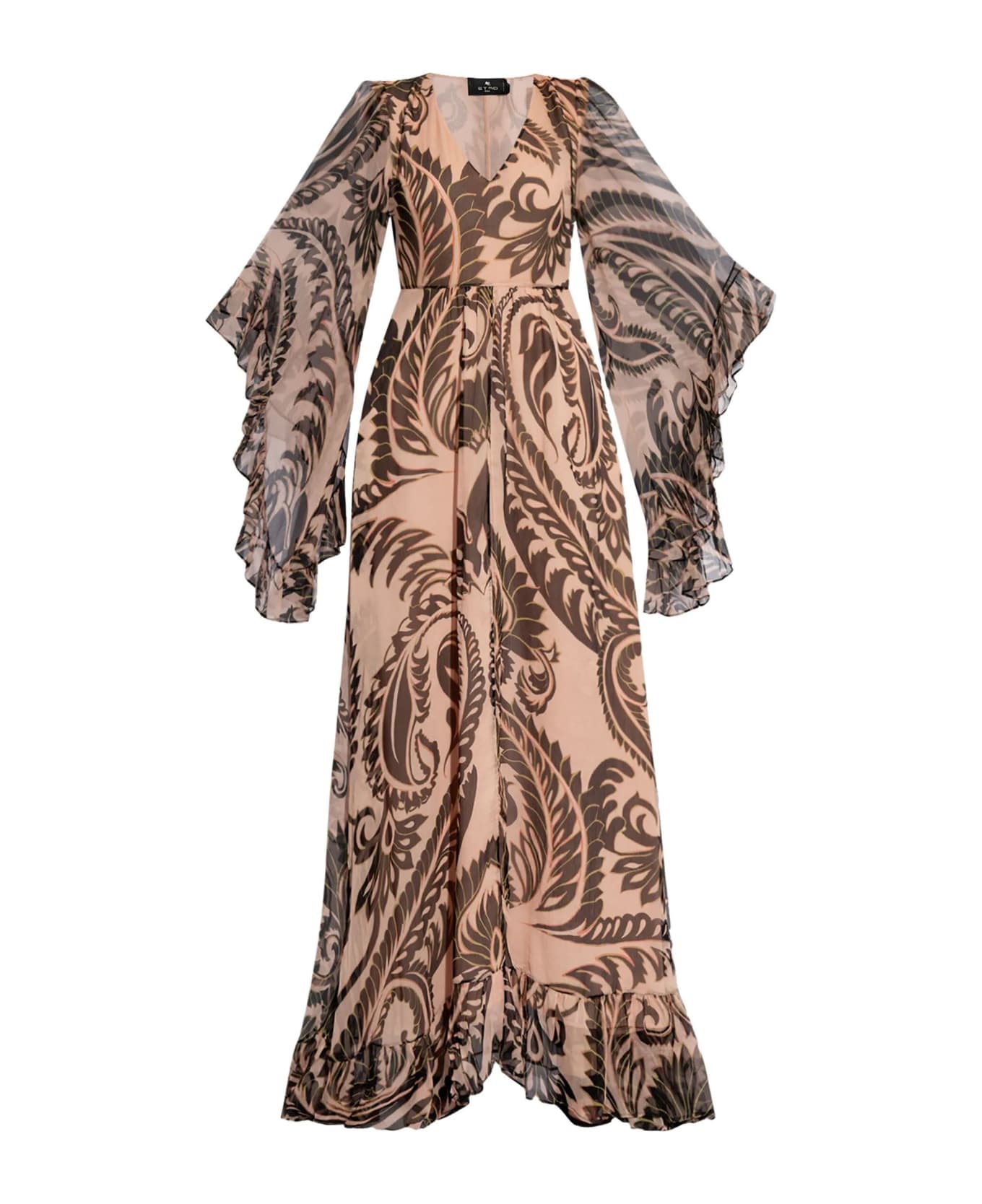 Etro Printed Silk Dress With Ruching - Brown