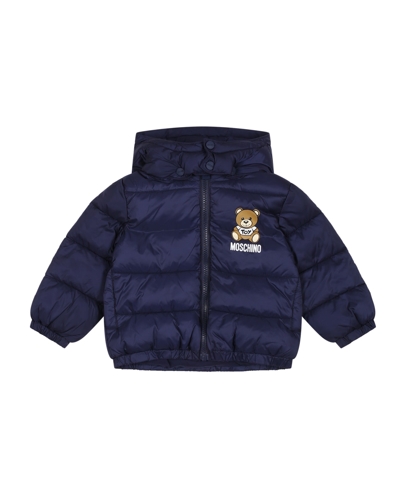 Moschino Blue Jacket For Baby Boy With Teddy Bear And Logo - Blue