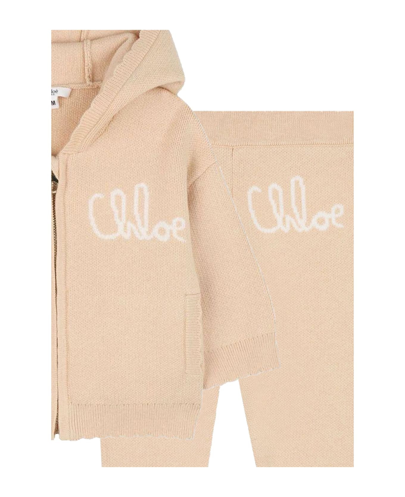 Chloé Beige Suit For Baby Girl With Logo - Beige