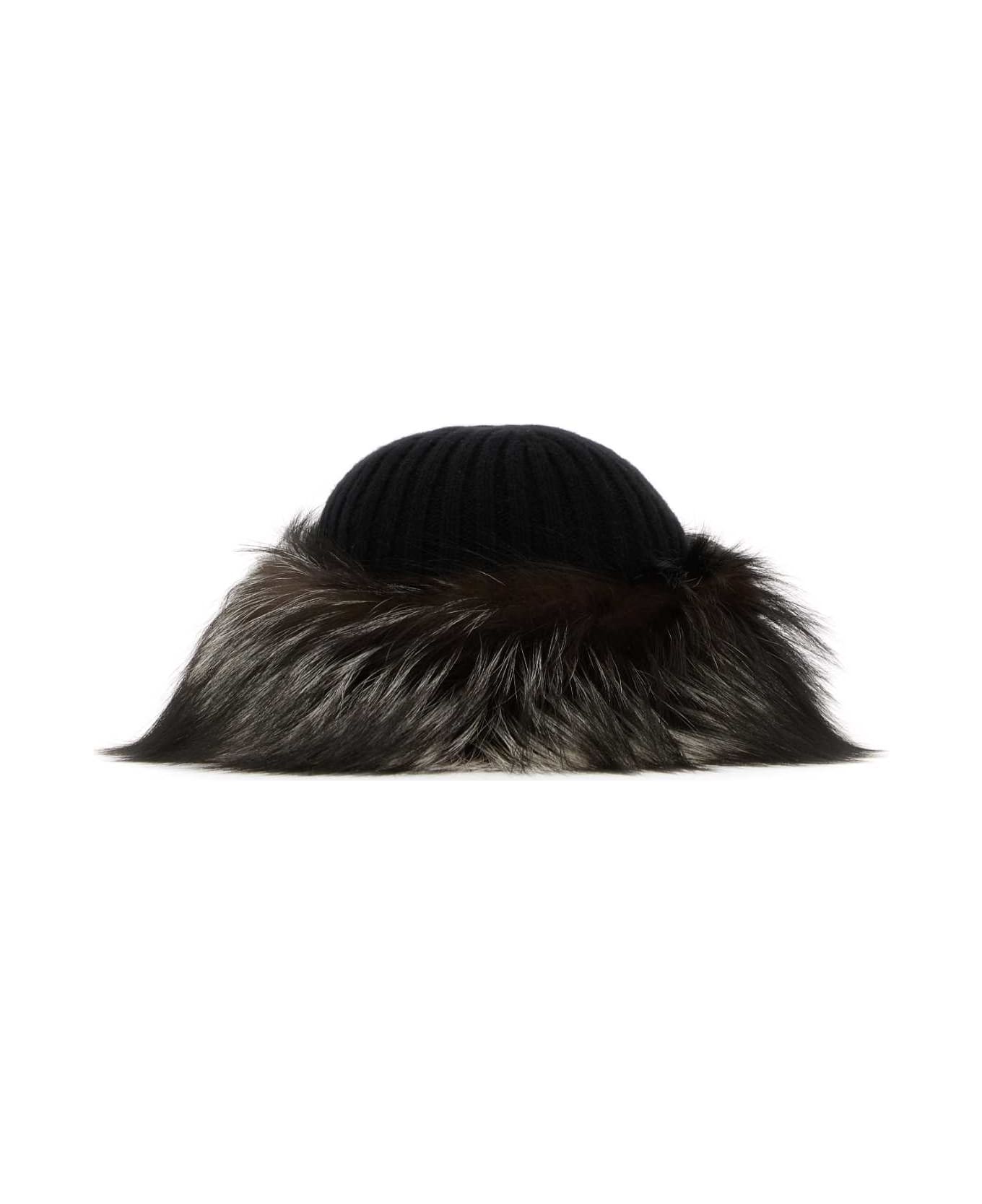 Prada Black Wool Blend Beanie Hat - NERO