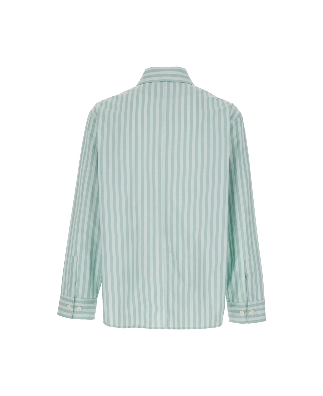 Maison Kitsuné Green Striped Overshirt In Cotton Man - Light blue