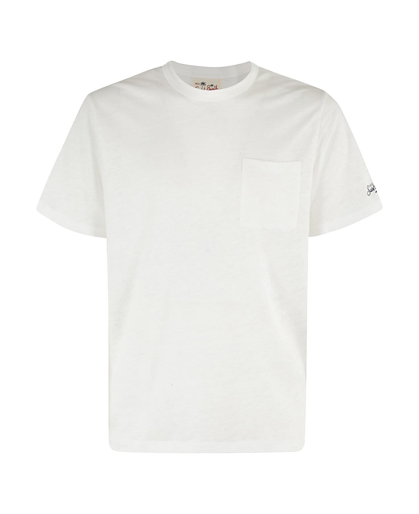 MC2 Saint Barth Linen T Shirt With Front Pocket - N Off White